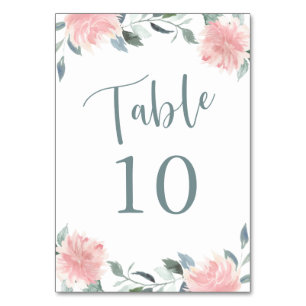 Wispy Floral Pink and Teal Botanical Table Number