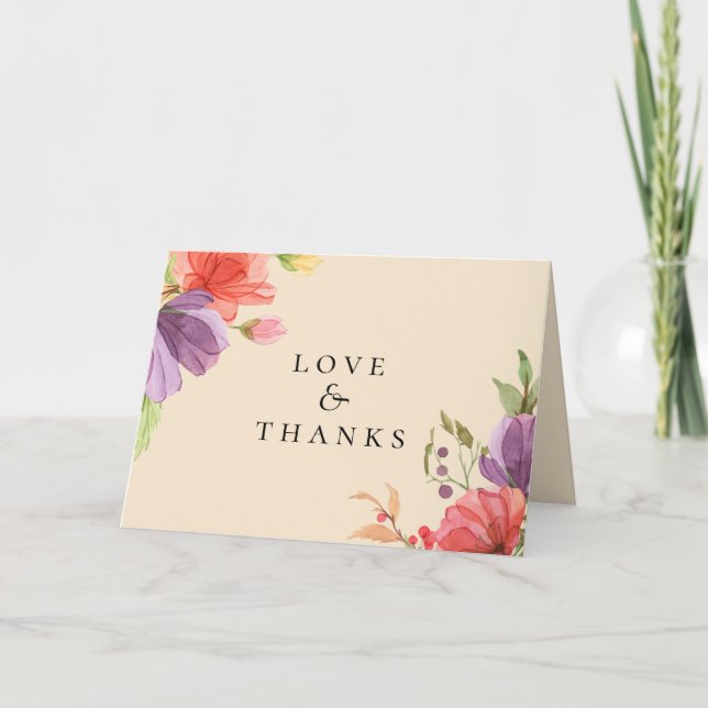 Wispy Floral Wedding Photo Thank You Card (Front)