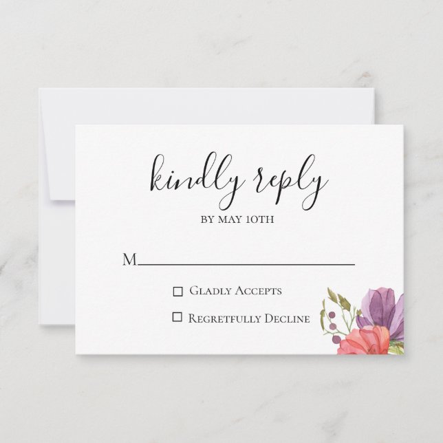 Wispy Floral Wedding RSVP Card (Front)