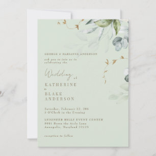 Wispy Foliage Light Sage Bride Parents Wedding Invitation