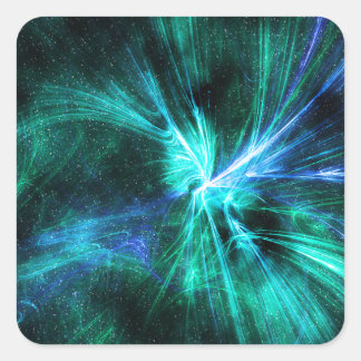 Wispy fractal blue/green design square sticker