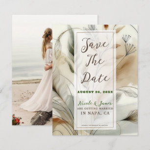 Wispy Greenery Modern Botanical Boho Save the Date Invitation