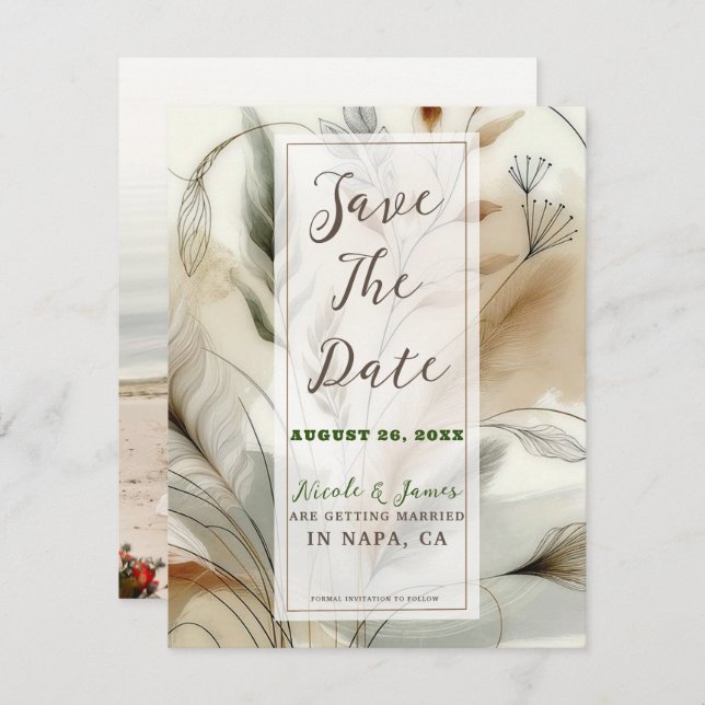 Wispy Greenery Modern Botanical Boho Save the Date Invitation (Front/Back)