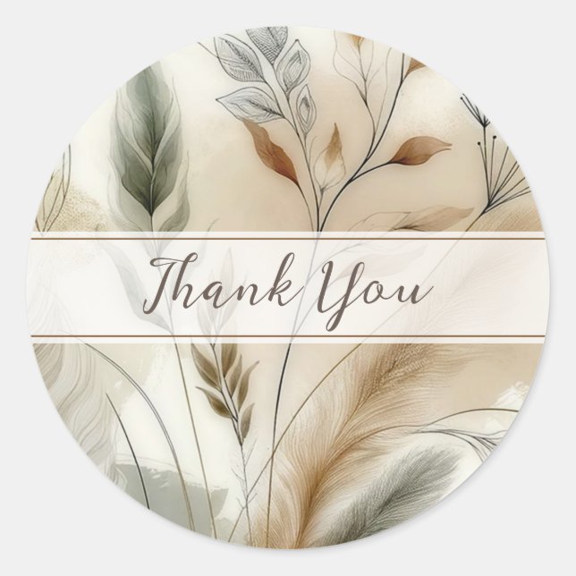 Wispy Greenery Modern Botanical Boho Wedding Classic Round Sticker (Front)