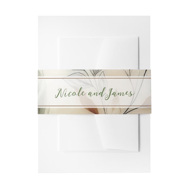 Wispy Greenery Modern Botanical Boho Wedding Invitation Belly Band (Front Example)