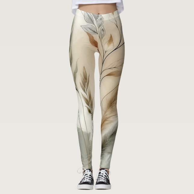 Wispy Greenery Modern Botanical Boho Wedding Leggings (Front)