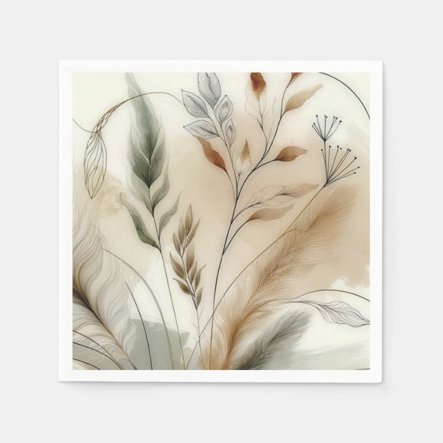 Wispy Greenery Modern Botanical Boho Wedding Napkin (Front)