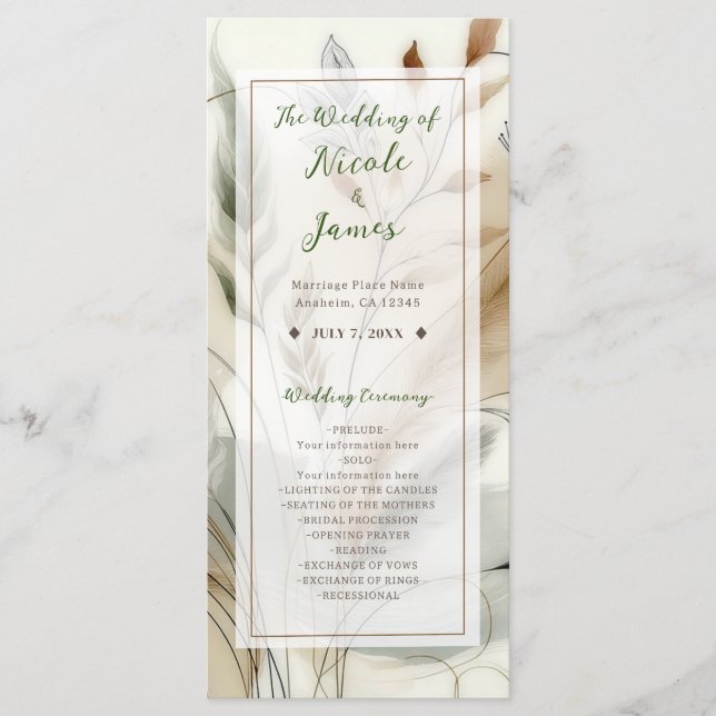 Wispy Greenery Modern Botanical Boho Wedding Programme (Front)