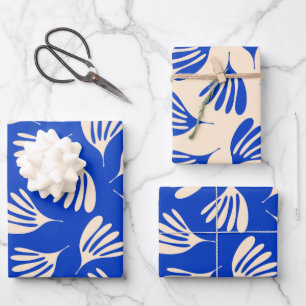 Wispy Leaves Contemporary Bright Blue Pattern Wrapping Paper Sheet