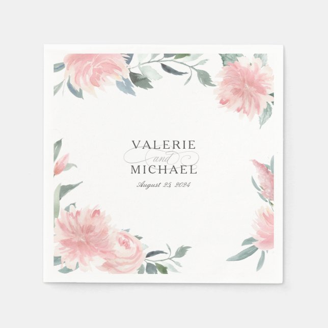Wispy Pink Floral Botanical Wedding Napkin (Front)