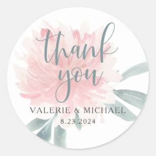 Wispy Pink Floral Wedding Favour Classic Round Sticker