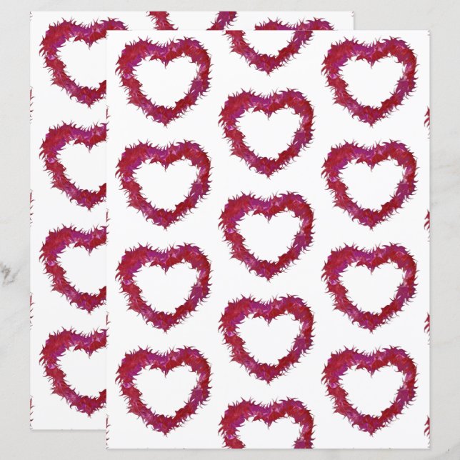 Wispy Pink Red Purple Hearts Scrapbook Paper (Front/Back)