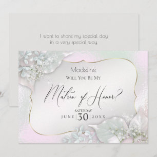 Wispy Pink Shimmer Will You Be My Matron of Honour Invitation