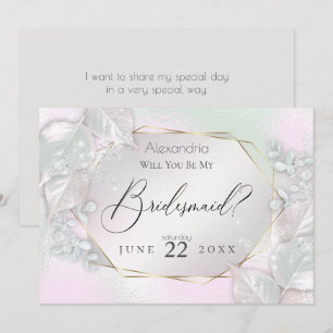Wispy Pink Shimmery Will You Be My Bridesmaid Invitation