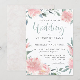 Wispy Pink Watercolor Floral Wedding Invitation