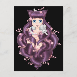 Wispy Purple Haired Neko Anime Girl Postcard