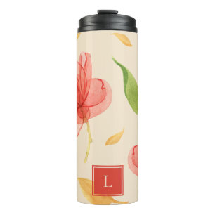 Wispy Red Floral Monogram Thermal Tumbler