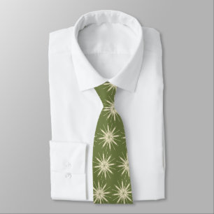 Wispy Snowflake Foulard OLive Two-sided Tie