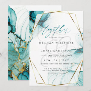  Wispy Teal Alcohol Ink Watercolor Wedding  Invitation