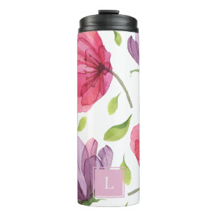 Wispy Violet Floral Monogram Thermal Tumbler