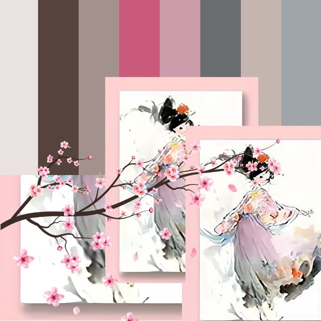 Wispy Watercolor | Dancing Japanese Girl Postcard (Pause in the Sweet Moments of Feminine Pink Hues as Pansylee Expresses Pastel Passions)