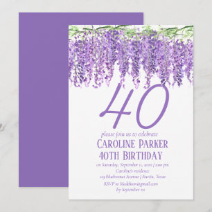 Wisteria 40th Birthday Purple Floral Violet Invitation