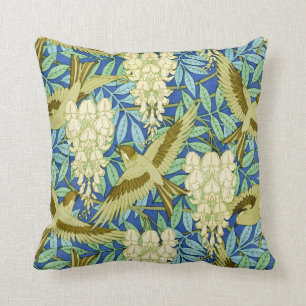 Wisteria and Birds Art Nouveau Floral Cushion
