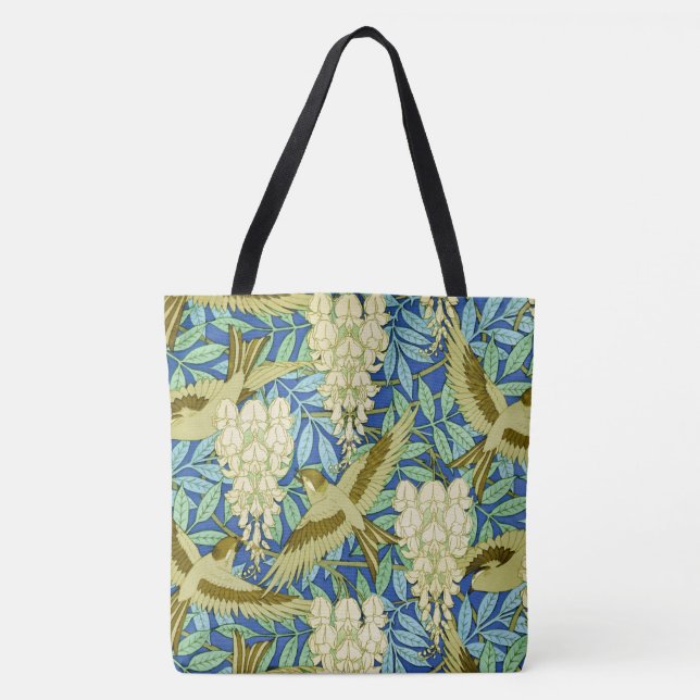 Wisteria and Birds Art Nouveau Floral Tote Bag (Front)