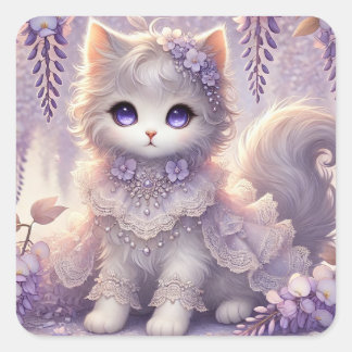 Wisteria and Lace Princess Cat Square Sticker