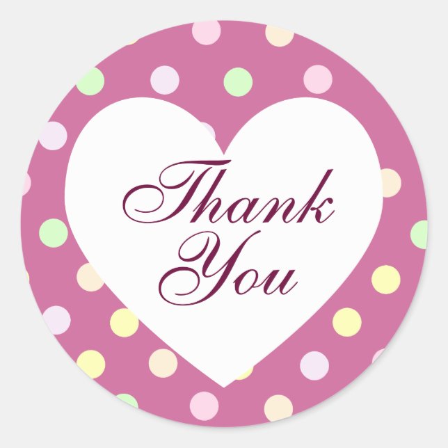 Wisteria and Pastel Polka Dot Thank You Classic Round Sticker (Front)
