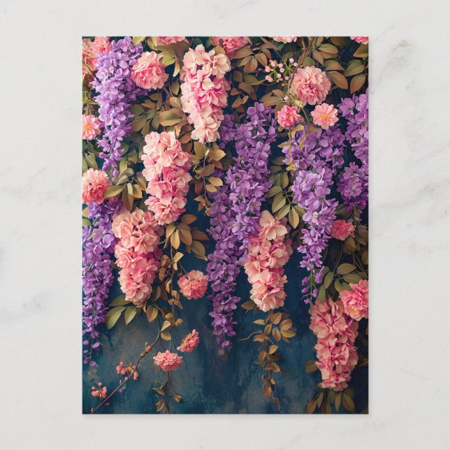 Wisteria and Pink Roses in Bloom Postcard (Front)