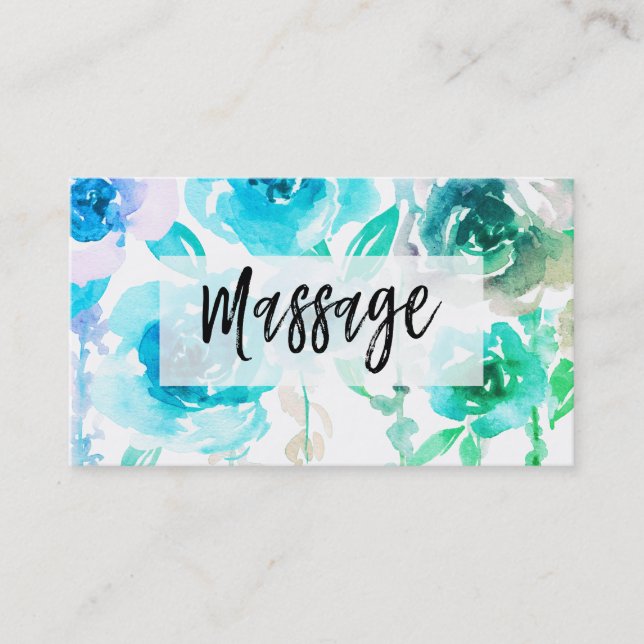 ** Wisteria and Roses Flowers MASSAGE Floral Business Card (Front)