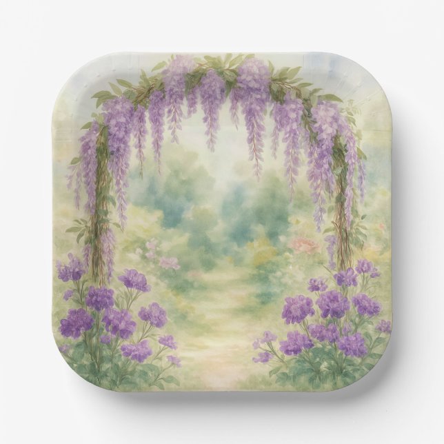 Wisteria Archway In a Summer Garden Paper Plate (Front)