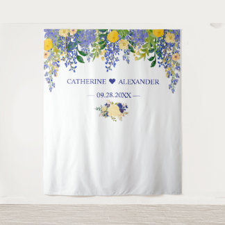 Wisteria Blue & Yellow Floral Wedding Backdrops Tapestry
