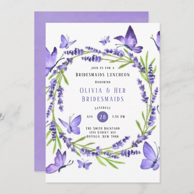 Wisteria & Butterflies Bridesmaids Luncheon Invitation (Front/Back)