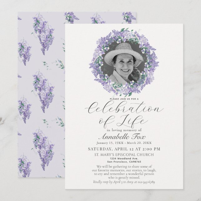 Wisteria Celebration of Life Funeral Memorial Invitation (Front/Back)