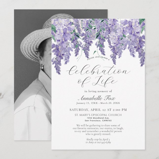 Wisteria Celebration of Life Funeral Memorial Invitation (Front/Back)