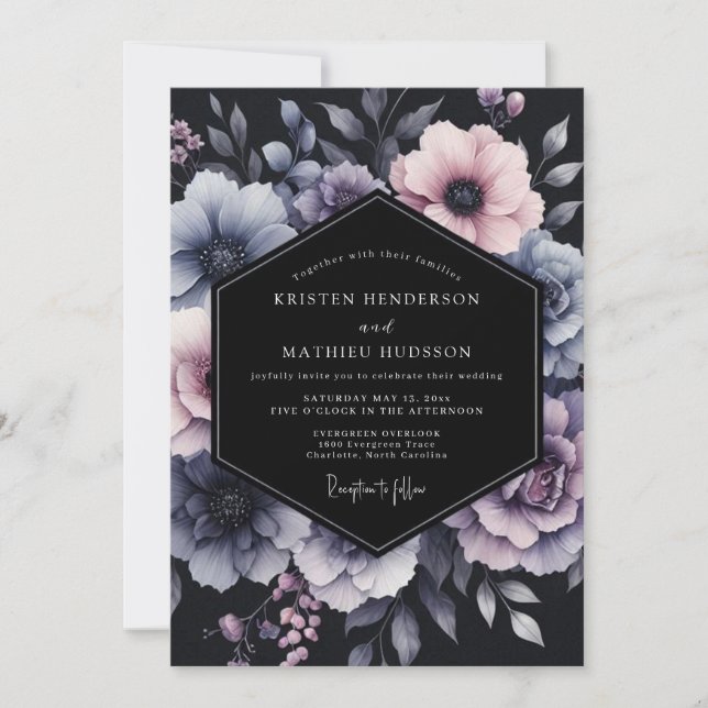 Wisteria Chiaroscuro Floral Wedding Invitation (Front)