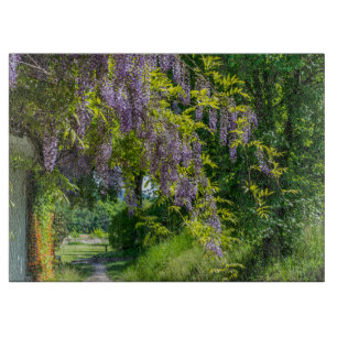 Wisteria country lane glass cutting board