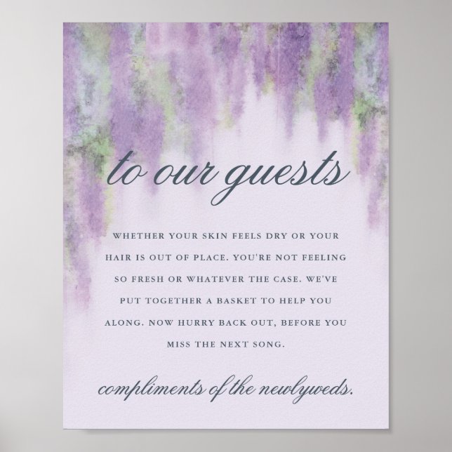 Wisteria dreams toiletries wedding sign (Front)