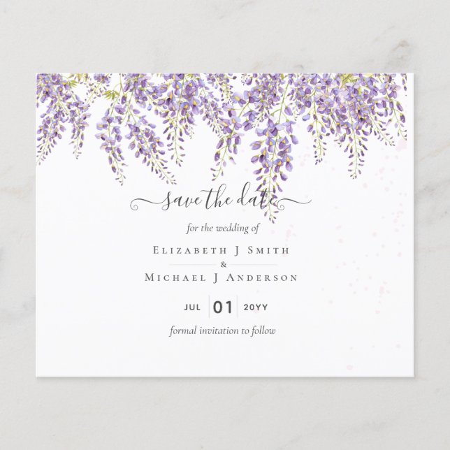 Wisteria Dusty Pink Wedding Save Dates BUDGET Flyer (Front)