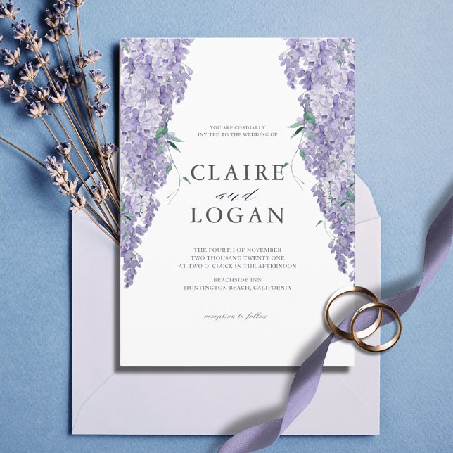 Wisteria Dusty Purple Watercolor Wedding Invitatio Invitation (Creator Uploaded)