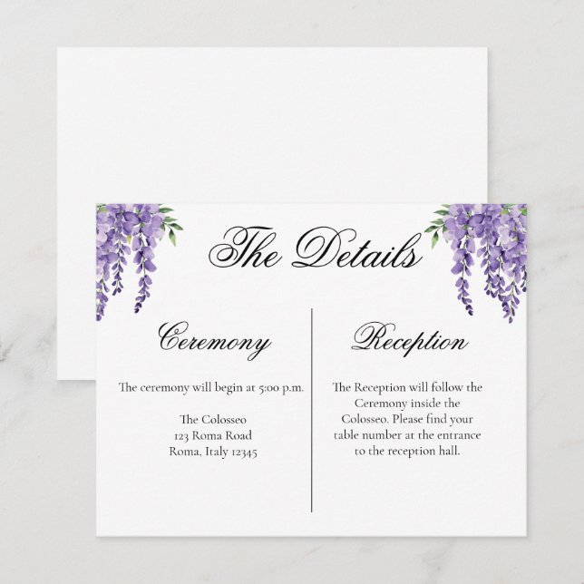 Wisteria Enclosure Details Card  (Front/Back)