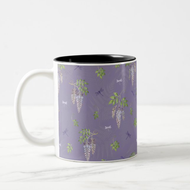 Wisteria, Fern, & Dragonflies Two-Tone Coffee Mug (Left)