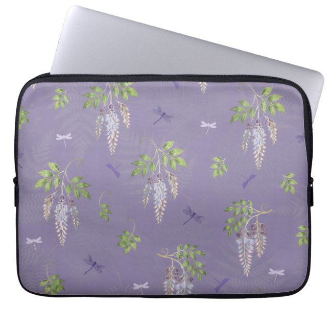 Wisteria, ferns, & Dragonflies Laptop Sleeve (Front)