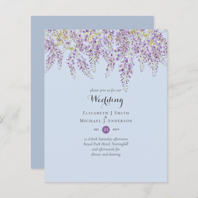 Wisteria Floral Garden Blue Wedding Sage (Front/Back)