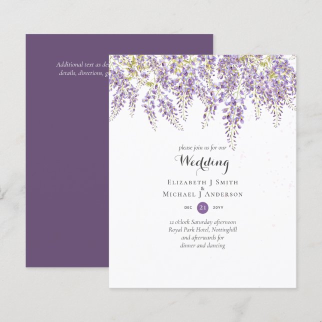 Wisteria Floral Garden Lavender Wedding Purple (Front/Back)