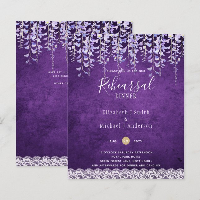 Wisteria Floral Lace REHEARSAL DINNER INVITE (Front/Back)