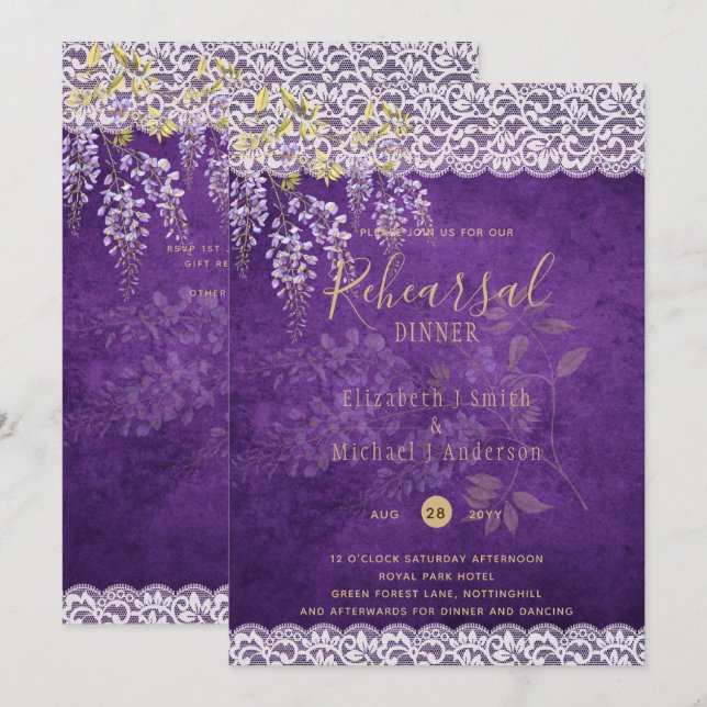 Wisteria Floral Lace REHEARSAL DINNER INVITE (Front/Back)
