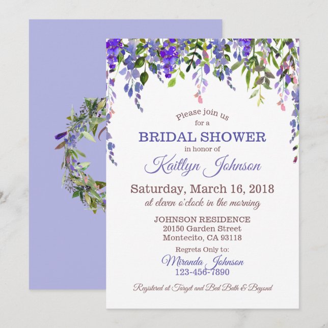 Wisteria Floral Modern Wedding Invitation (Front/Back)